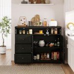 47" Black Storage Cabinet with Drawers & Shelf