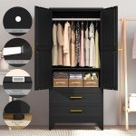 Metal Wardrobe Closet with 2 Drawers and Shelves