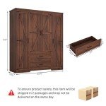 Brown Farmhouse 4-Door Wardrobe with Drawers