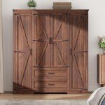 Brown Farmhouse 4-Door Wardrobe with Drawers