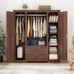 Brown Farmhouse 4-Door Wardrobe with Drawers