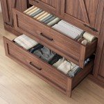 Brown Farmhouse 4-Door Wardrobe with Drawers