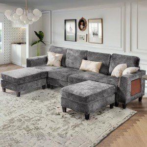 Grey 118" U-Shaped Sectional Sofa with Ottomans