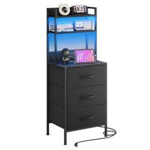 41-Inch Tall Nightstand with Charging Station & Drawers