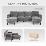 Grey 118" U-Shaped Sectional Sofa with Ottomans