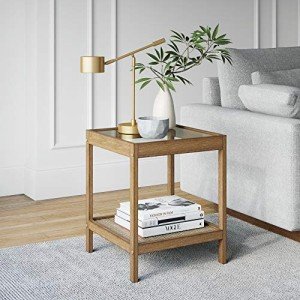 Nathan James Hayes Solid Wood Nightstand with Glass Top