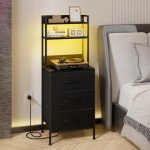 41-Inch Tall Nightstand with Charging Station & Drawers