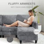 Grey 118" U-Shaped Sectional Sofa with Ottomans