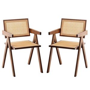 Set of 2 Modern Rattan Accent Chairs