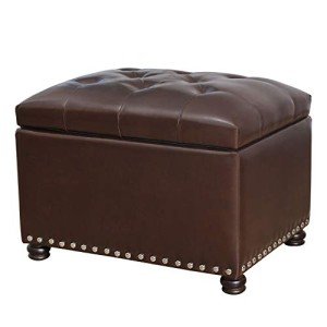 Joveco 24-Inch Brown Leather Storage Ottoman Bench