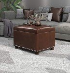 Joveco 24-Inch Brown Leather Storage Ottoman Bench