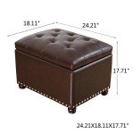 Joveco 24-Inch Brown Leather Storage Ottoman Bench