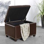 Joveco 24-Inch Brown Leather Storage Ottoman Bench