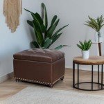 Joveco 24-Inch Brown Leather Storage Ottoman Bench