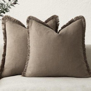 Set of 2 Boho Linen Fringe Throw Pillow Covers