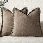 Set of 2 Boho Linen Fringe Throw Pillow Covers