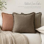 Set of 2 Boho Linen Fringe Throw Pillow Covers