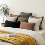 Set of 2 Boho Linen Fringe Throw Pillow Covers