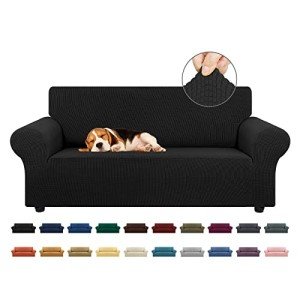 Black Checked Stretch Loveseat Sofa Cover for Kids