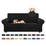 Black Checked Stretch Loveseat Sofa Cover for Kids