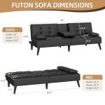 Shintenchi Black Leather Futon Sofa Bed Couch
