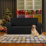 Black Checked Stretch Loveseat Sofa Cover for Kids
