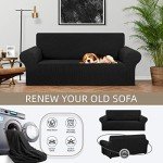 Black Checked Stretch Loveseat Sofa Cover for Kids