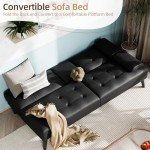 Shintenchi Black Leather Futon Sofa Bed Couch