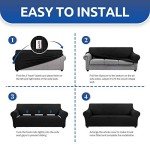 Black Checked Stretch Loveseat Sofa Cover for Kids