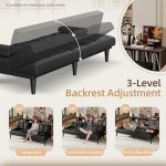 Shintenchi Black Leather Futon Sofa Bed Couch