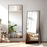 Full Length Black Floor Mirror with Stand 56"x19