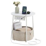Modern Round Side Table with Charging Station