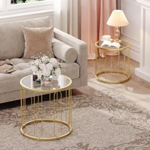 Gold Accent Small Coffee Table Set of 2