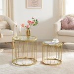 Gold Accent Small Coffee Table Set of 2