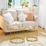 Gold Accent Small Coffee Table Set of 2