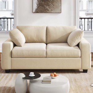 Beige 60" Comfy Chenille Sofa Couch with Storage