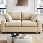 Beige 60" Comfy Chenille Sofa Couch with Storage
