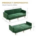 Green Velvet Mid-Century Modern Futon Sofa Bed