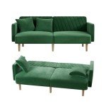 Green Velvet Mid-Century Modern Futon Sofa Bed