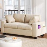 Beige 60" Comfy Chenille Sofa Couch with Storage