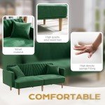 Green Velvet Mid-Century Modern Futon Sofa Bed