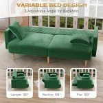 Green Velvet Mid-Century Modern Futon Sofa Bed