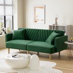Green Velvet Mid-Century Modern Futon Sofa Bed