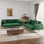 Green Velvet Mid-Century Modern Futon Sofa Bed