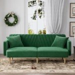 Green Velvet Mid-Century Modern Futon Sofa Bed