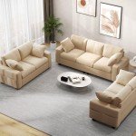 Beige 60" Comfy Chenille Sofa Couch with Storage