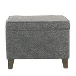 Grey Medium Square Storage Ottoman with Hinged Lid