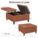 Brown Square Leather Ottoman with Hidden Storage
