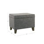Grey Medium Square Storage Ottoman with Hinged Lid