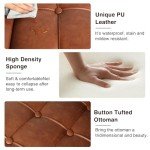 Brown Square Leather Ottoman with Hidden Storage